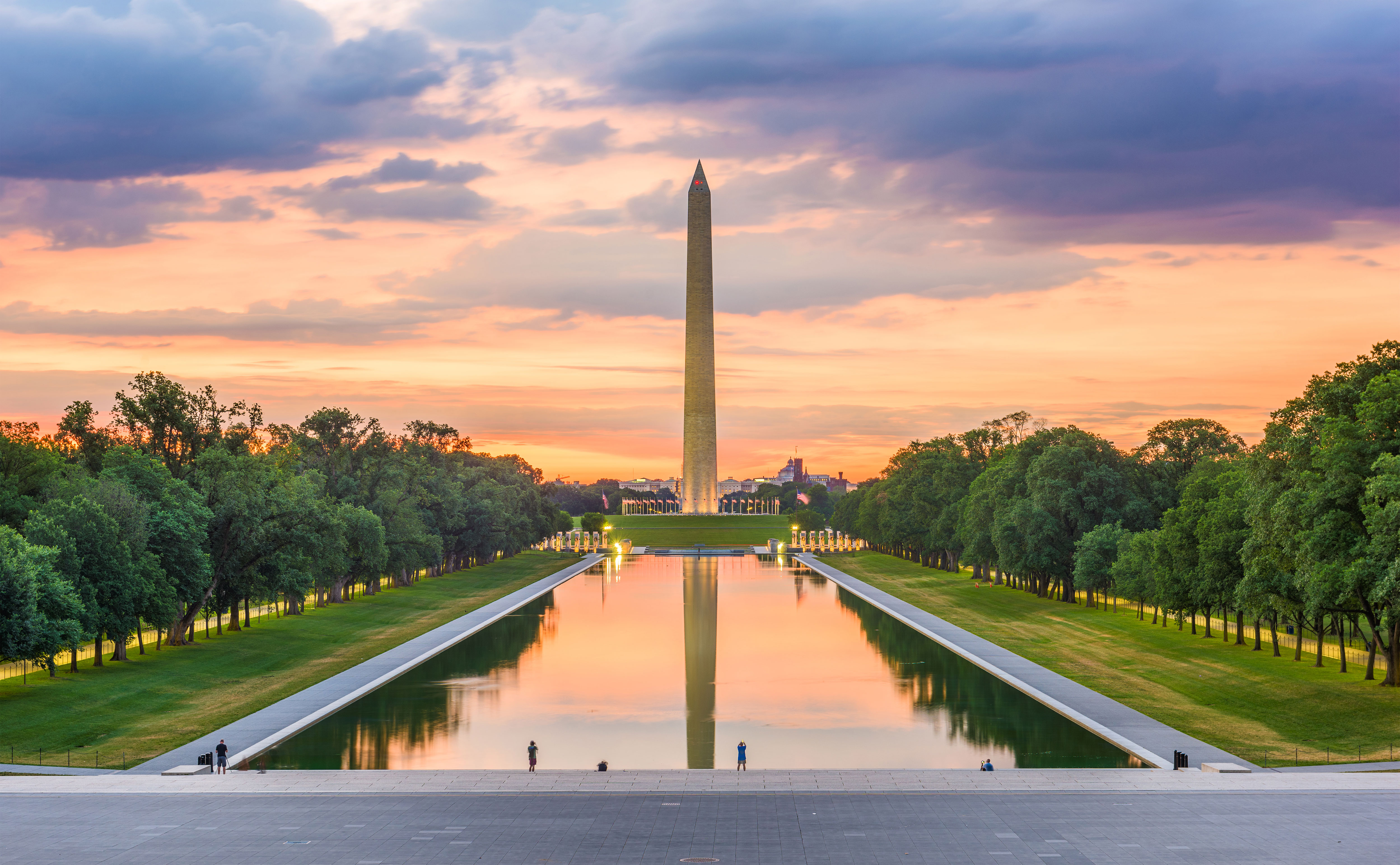 View of the washington monument at sunset